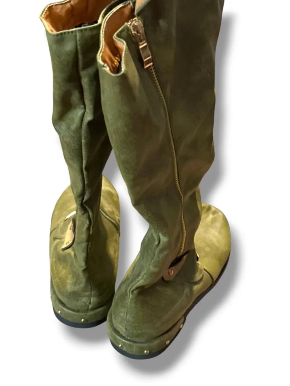 Olive Green Mid‑Calf Boots – Size 10